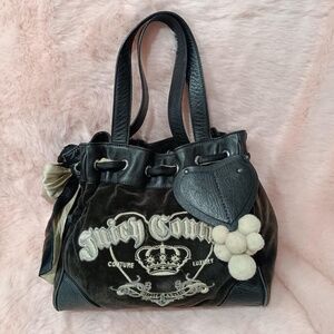 Vintage Juicy Couture Daydreamer Tote Bag Purse Bow Goth Heart Pompom Charm Logo